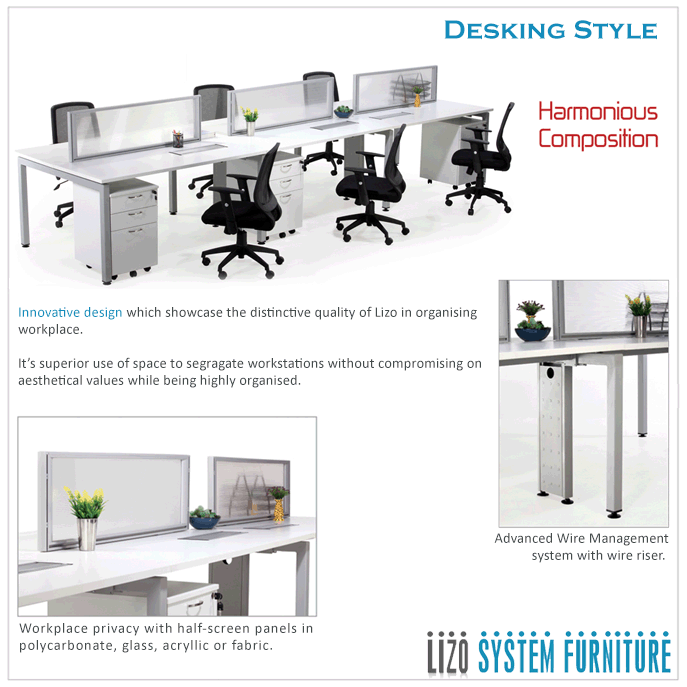 System Furniture Cube Desking | F Shaped Combination | LIZO Singapore